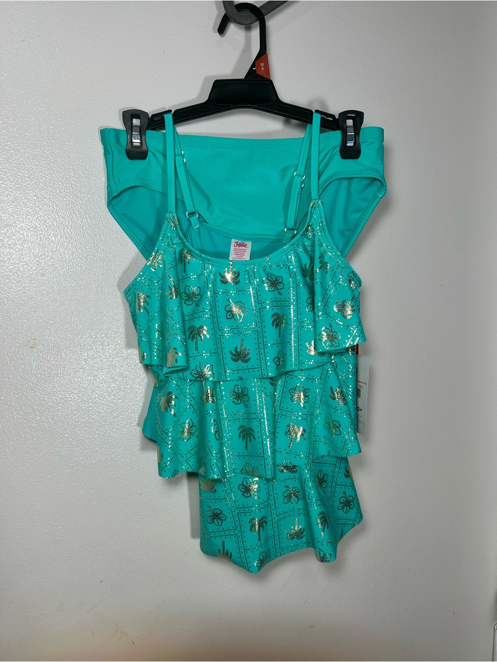 Justice Turquoise Layered Ruffle Camisole with Gold Foil Palm Print